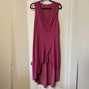 Sleeveless Faux Wrap High-Low Maxi Dress in Berry